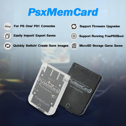 BITFUNX PSxMemCard PS1 Memory Card - 512MB MicroSD, Firmware Upgrade, Tran-White, High Speed for PS1/PS One Console
