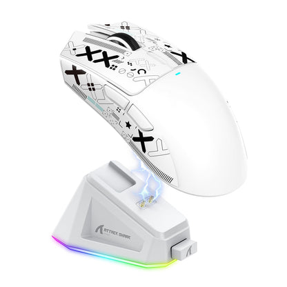 MAGIC-REFINER Attack Shark X11 Wireless Gaming Mouse, 22000 DPI, RGB Dock, White & Griptape, 5 Programmable Buttons for PC/Mac