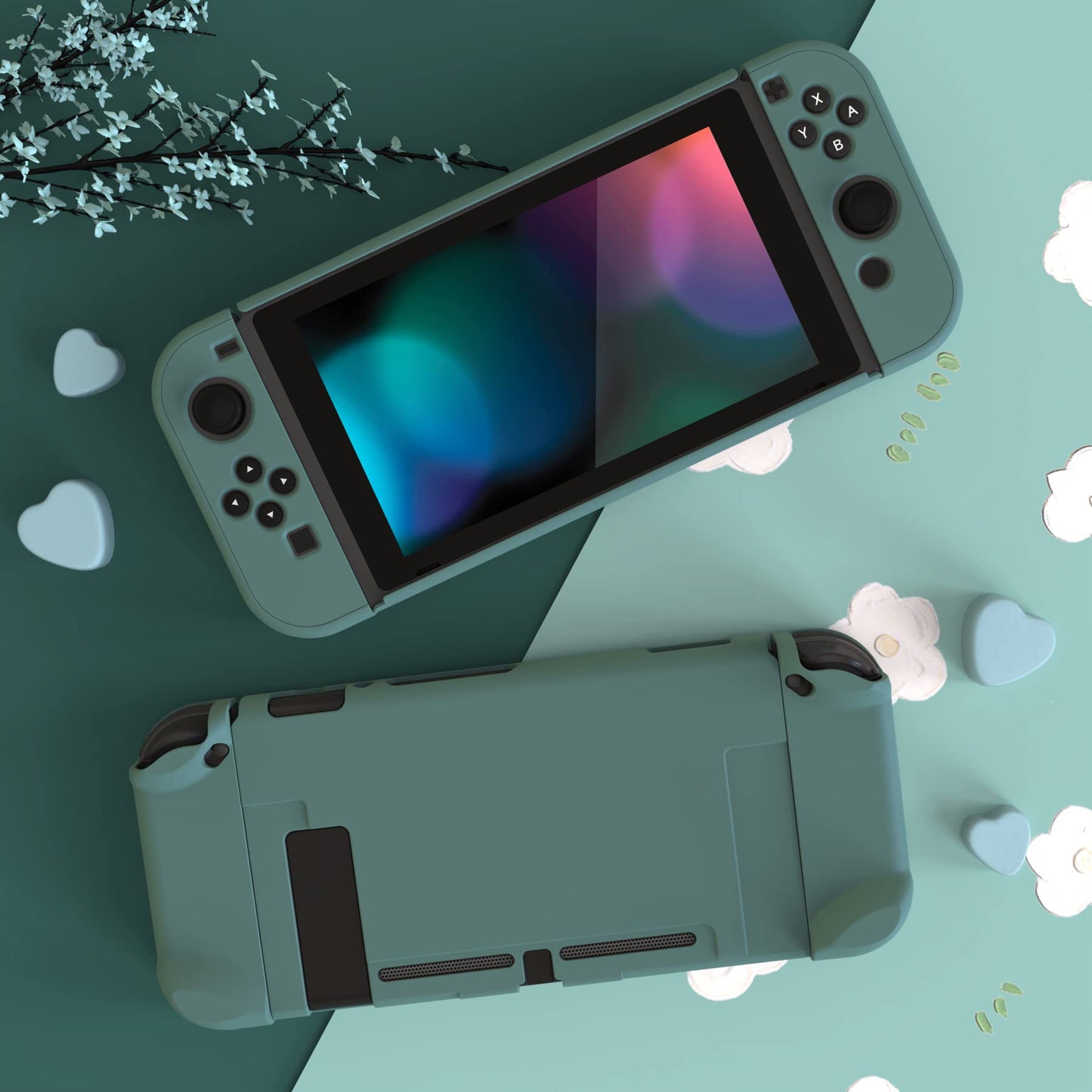 eXtremeRate Nintendo Switch Back Cover - Hard Shell Protector for Joycon, Hunter Green, Model NTP342