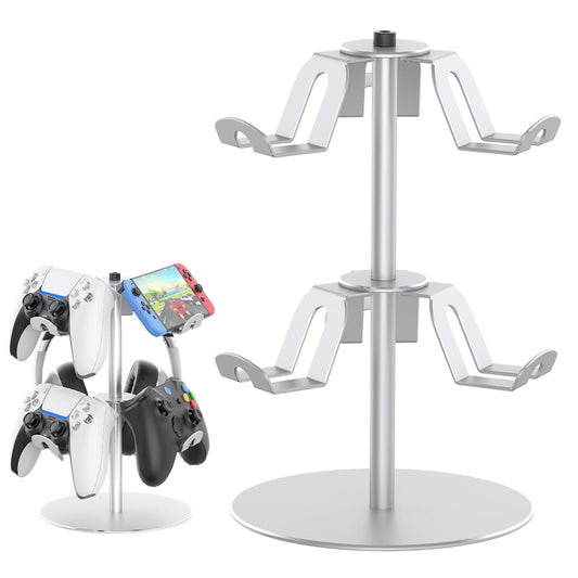 DGPCT Controller Stand Compatible with Xbox PS5 PS4 Nintendo Switch Pro  2 Tiers Aluminum Headset Holder  Gaming Headphone and Controller Holder Organizer Rack  Universal & Stable (Silver)