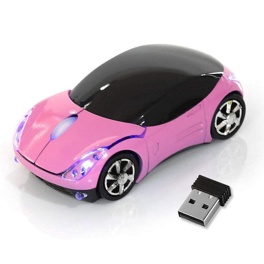 HuGuWdy Pink Wireless Car Mouse - 2.4G USB Receiver, Optical Mouse for PC/Laptop/Tablet, Compatible with Win & Mac, Stylish Pink Design
