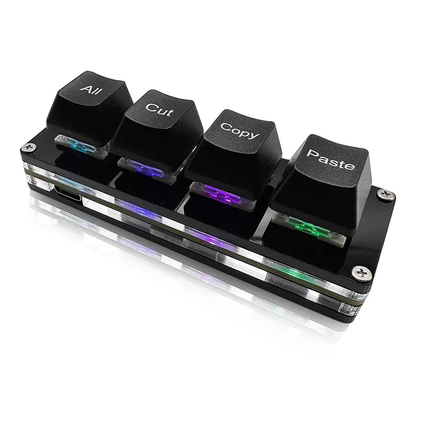 BTXETUEL Mini Macro Pad - 4-Key Ctrl A X C V Shortcut Keyboard, RGB, Black, Model BTXETUEL-3, One-Handed for Gaming & Work