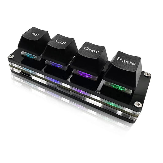 BTXETUEL Mini Macro Pad - 4-Key Ctrl A X C V Shortcut Keyboard, RGB, Black, Model BTXETUEL-3, One-Handed for Gaming & Work
