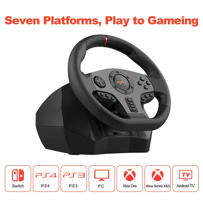 PXN V900 Gaming Steering Wheel - 270/900° Racing Wheel with Dual Vibration, Black, Compatible with PS4, PC, Xbox One, Switch