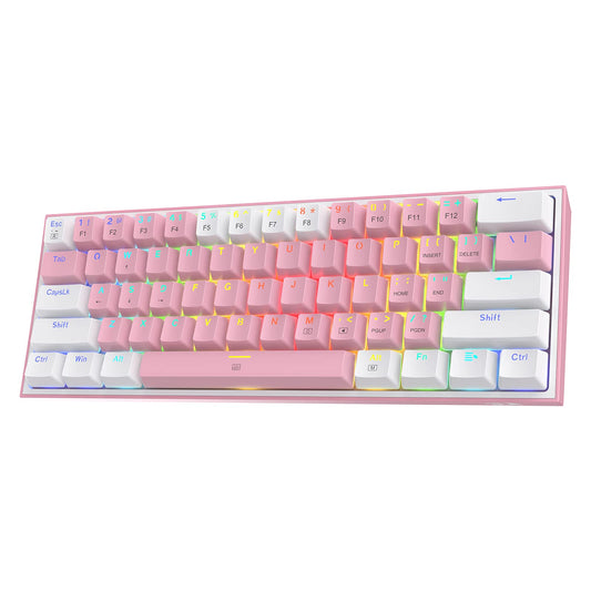Redragon K617 Fizz 60% Wired RGB Gaming Keyboard  61 Keys Hot-Swap Compact Mechanical Keyboard w/White and Pink Color Keycaps  Linear Red Switch  Pro Driver/Software Supported