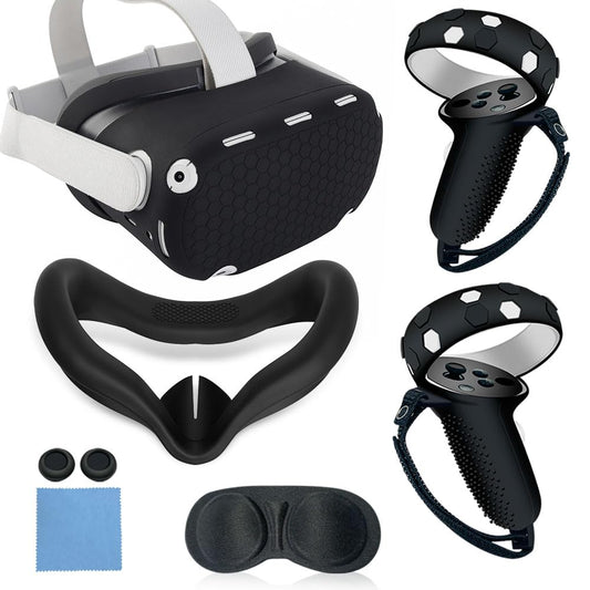 MLemonVR Silicone Cover Set Compatible with Oculus/Meta Quest 2 Accessories Includes Controller Grips Button Caps & Face Cover  Shell Cover  Lens Cover  for Quest 2_Black