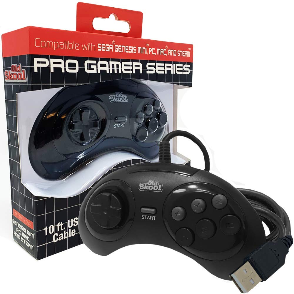 Old Skool USB Controller 6-Button Arcade Pad Compatible with Sega Genesis Mini, PS3, PC, Mac, Steam, Nintendo Switch - USB Port 