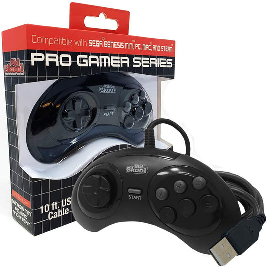 Old Skool USB Controller 6-Button Arcade Pad Compatible with Sega Genesis Mini, PS3, PC, Mac, Steam, Nintendo Switch - USB Port 