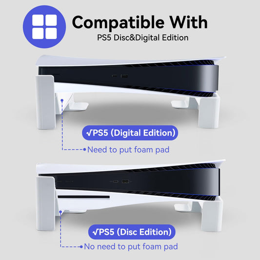 YIBEICO PS5 Horizontal Stand for Disc & Digital Edition Console, White, Model Y587659, Perfect for PS5 Accessories