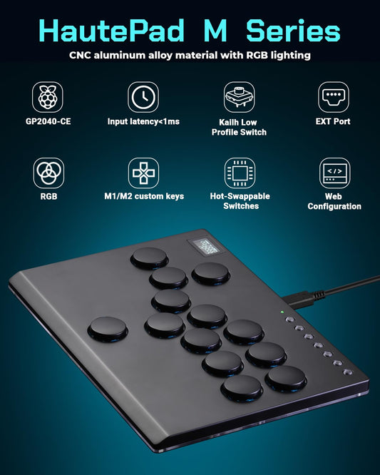Sehawei Haute42 All Metal Arcade Stick - 13 Keys Controller with RGB & Turbo Functions for PC/PS3/PS4/Switch, M13 Black