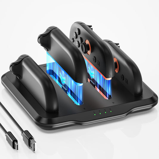 Joycon Charger for Nintendo Switch 2  4 in 1 Controller Charging Dock for Nintendo Switch 2  Fast Charging Dock with LED Indicator  Joycon 2 Charger Accessories Kits with a Type-C Charging Cord  Black