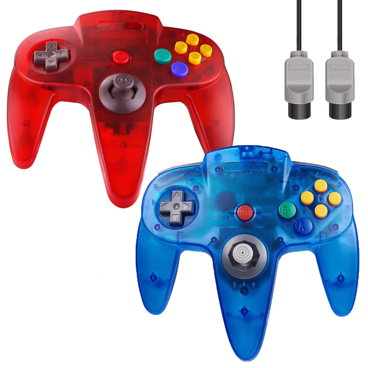 ZeroStory Classic N64 Controller  Wired N64 Controller Upgraded Joystick for N64 Video Game Console (Transparent Red and Transparent Blue)