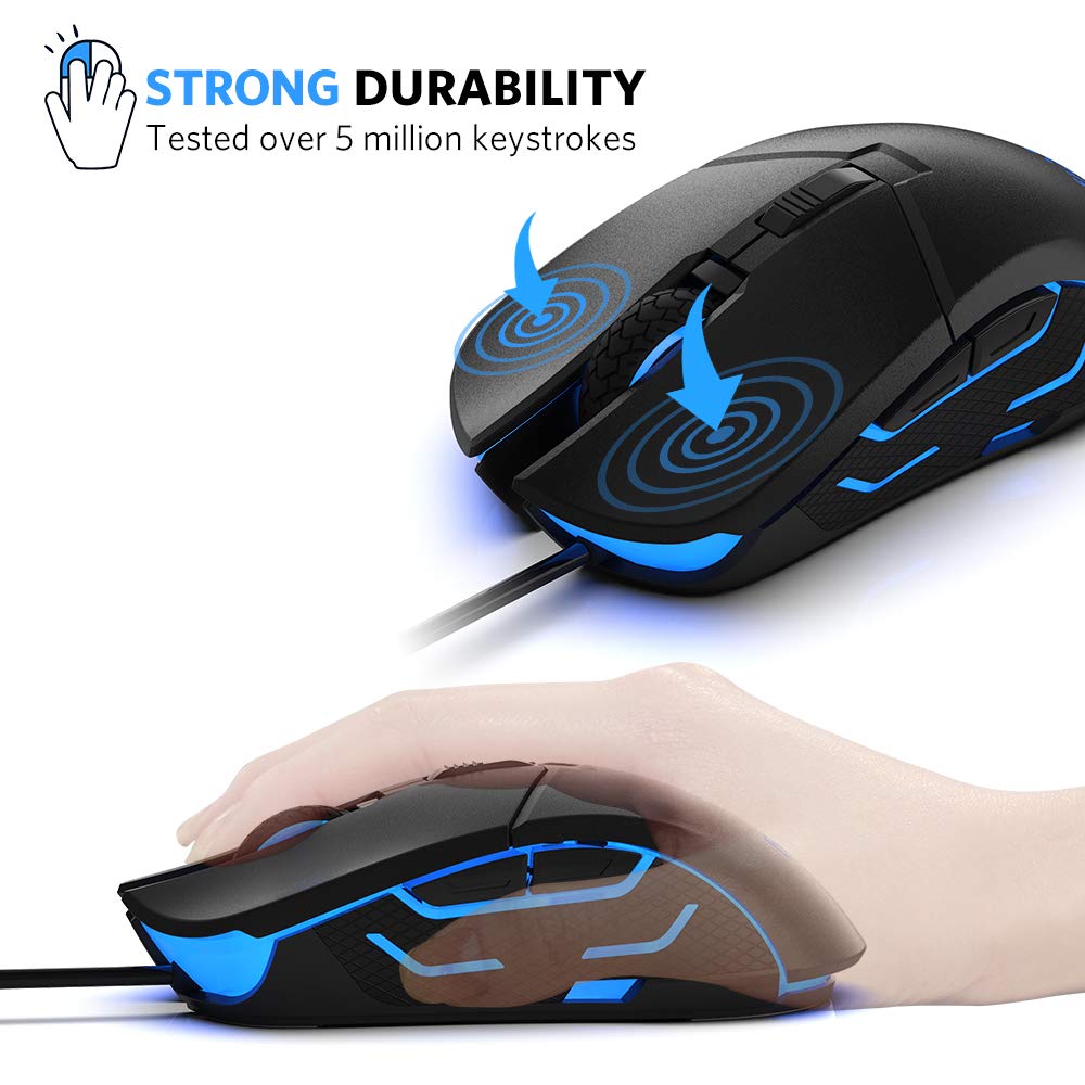 Fiodio Wired Gaming Mouse F260, 5500 DPI, RGB Lighting, Ergonomic Design, Black-RGB, 6 Buttons for Windows 7/8/10