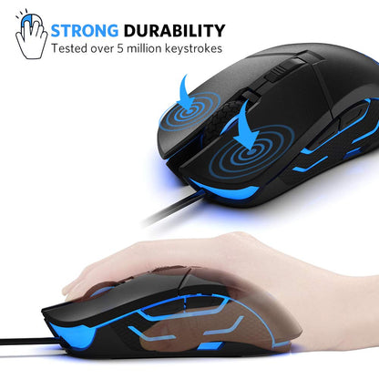 Fiodio Wired Gaming Mouse F260, 5500 DPI, RGB Lighting, Ergonomic Design, Black-RGB, 6 Buttons for Windows 7/8/10