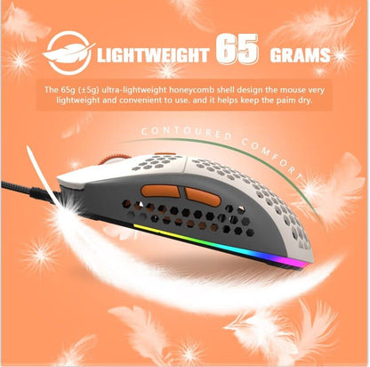ZIYOU LANG Wired RGB Gaming Mouse - 65G Lightweight Honeycomb Design, 6400DPI Precision Sensor, 6 Programmable Buttons, Shimmer Color