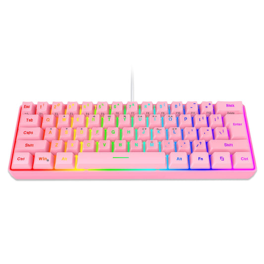 Snpurdiri 60% Wired Gaming Keyboard RGB Backlit Ultra-Compact Waterproof Mini 61 Keys Keyboard  for PC/Mac Gamer  Typist  Tpartyl  Easy to Carry on Business Trip(Pink)