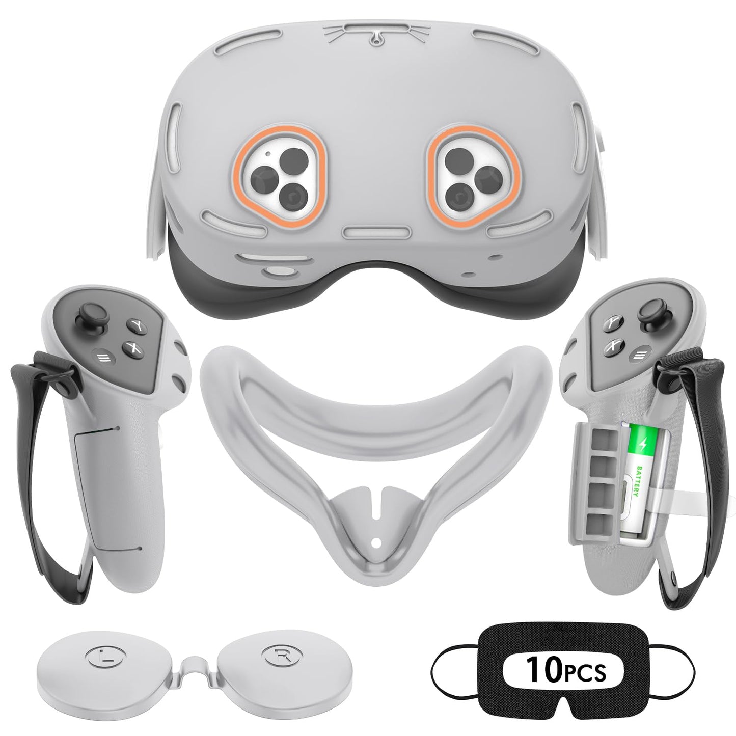 Rechale Silicone Cover Set Compatible with Oculus/Meta Quest 3S  VR Accessories for Meta Quest 3S  Protective Cover Set Includes Controller Grip Cover  Face Cover  VR Shell Cover (Grey)