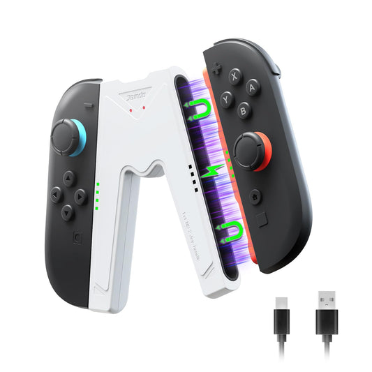 JEMDO Magnetic JoyCon Charger Grip Compatible with Nintendo Switch 2 Only - Ergonomic LED Charging Grip for JoyCon 2 with USB-C Cable  Travel-Ready  White