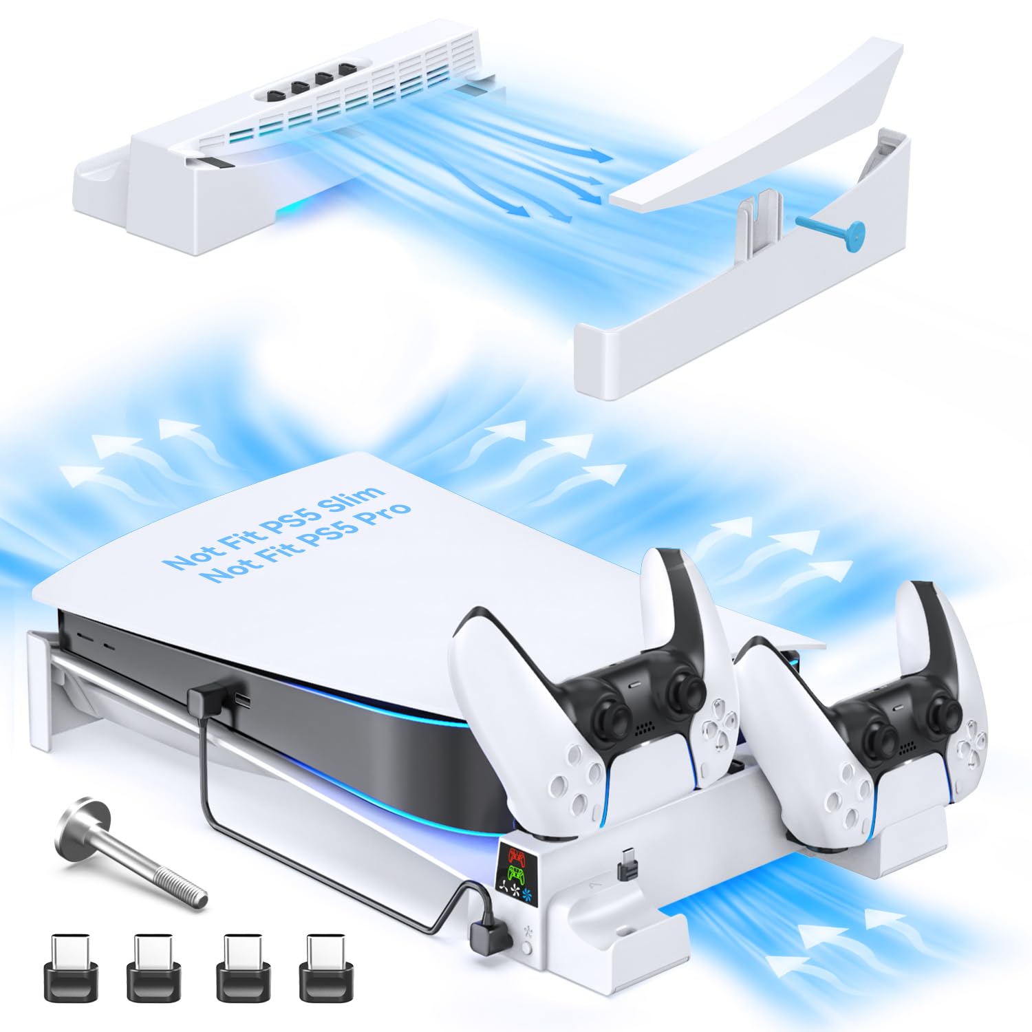 OIVO PS5 Horizontal Stand with Cooling Fan & Controller Charger, White, Model IV-P5257-JP