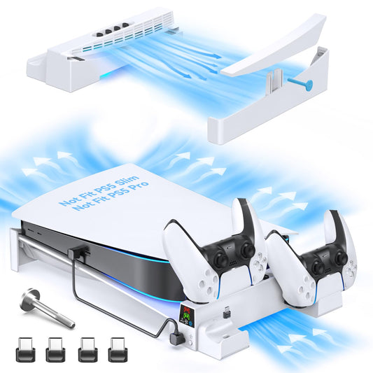 OIVO PS5 Horizontal Stand with Cooling Fan & Controller Charger, White, Model IV-P5257-JP