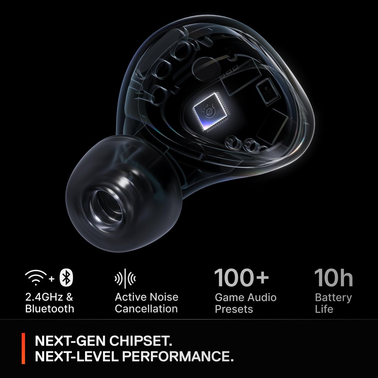 SteelSeries Arctis GameBuds - 2.4GHz & Bluetooth 5.3 Earbuds, Active Noise Cancelling, IP55, 40H Battery, Black, One Size,