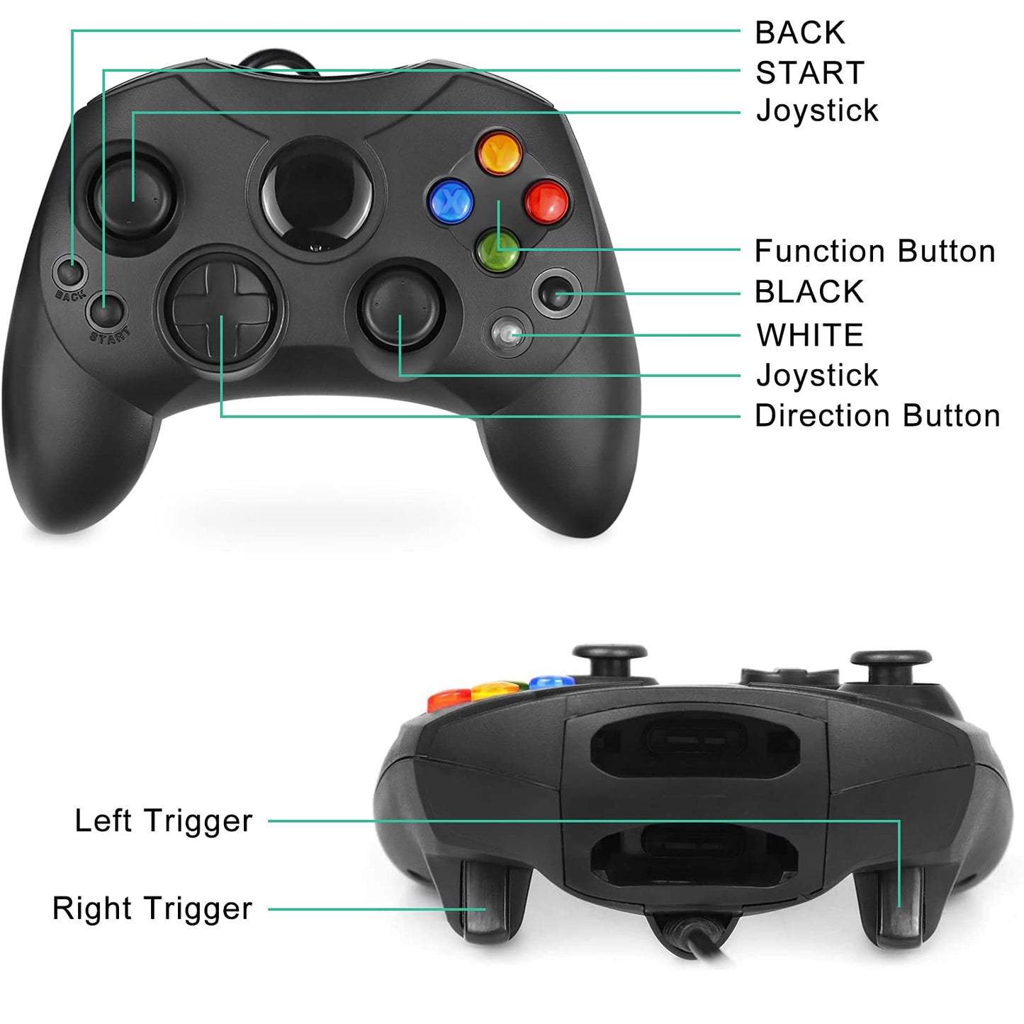 Yioone Xbox Controller Replacement - S-Type Classic Controller for Original Xbox Console - Black