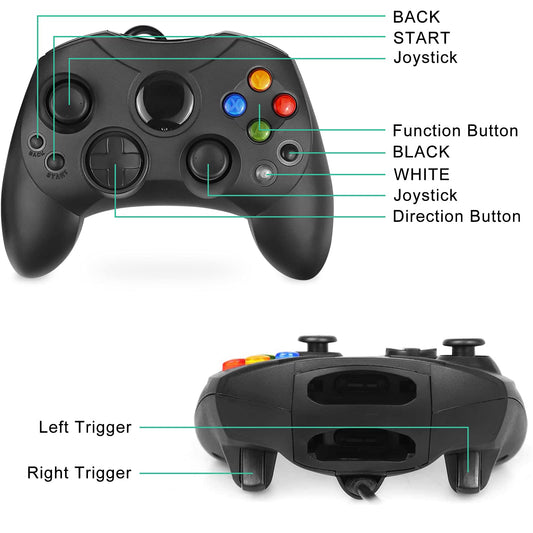 Yioone Xbox Controller Replacement - S-Type Classic Controller for Original Xbox Console - Black