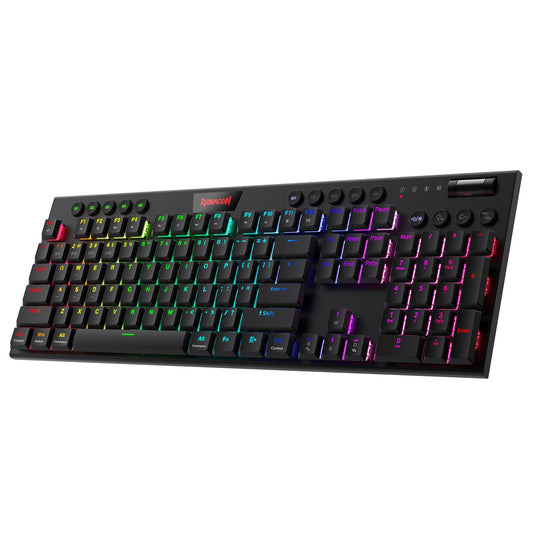 Redragon K618 PRO 3-Mode Wireless RGB Mechanical Keyboard  BT/2.4Ghz/Wired Low Profile Win/Mac Gaming Keyboard w/Ultra-Thin Design  Dedicated Media Control & Tactile Blue Switch