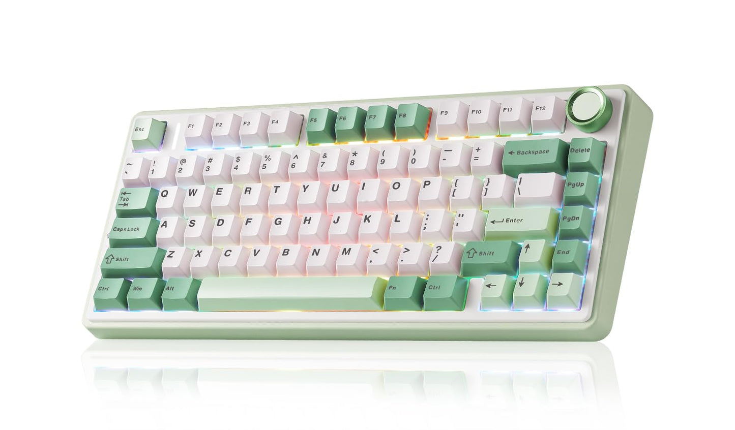 LEOBOG x Aula F75 Gaming Keyboard  75% Wireless Keyboards RGB Backlit with Knob  Tri-Mode Hot Swappable Mechanical Keyboard for PC Gamer - Green