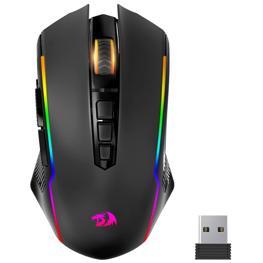 Redragon M910-KS Wireless Gaming Mouse - 8000 DPI, RGB Backlit, Ergonomic Design, Rechargeable, Black