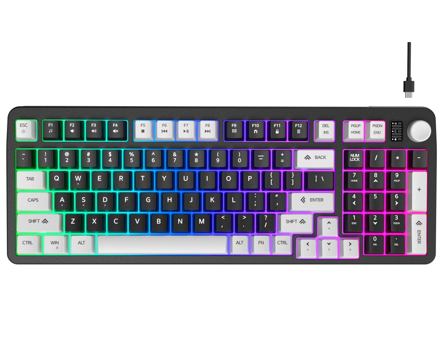 Hofotek 96% Wired Gaming Keyboard Creamy Membrane Quiet Silent Keyboard with Number Pad & Volume Knob Light Up Computer USB Keyboard for PC Desktop Games Office
