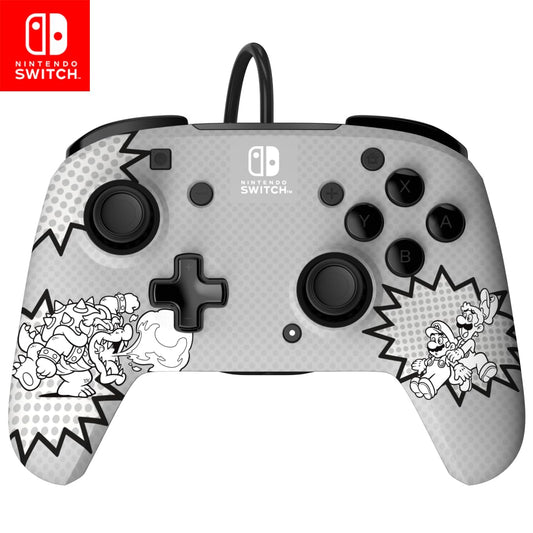 PDP REMATCH Enhanced Wired Power Nintendo Switch Pro Controller  Officially Licensed Switch Lite/OLED Compatible Gamepad  Customizable Programmable Buttons  Black & White (Bowser Luigi Mario Comic)