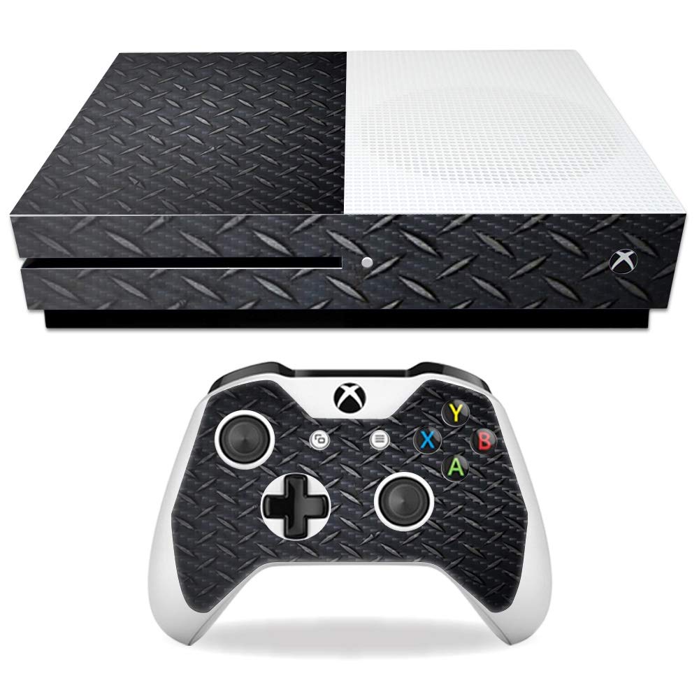 MightySkins Carbon Fiber Skin for Microsoft Xbox One S - Black Diamond Plate | Protective  Durable Textured Carbon Fiber Finish | Easy to Apply  Remove  and Change Styles | Made in The USA