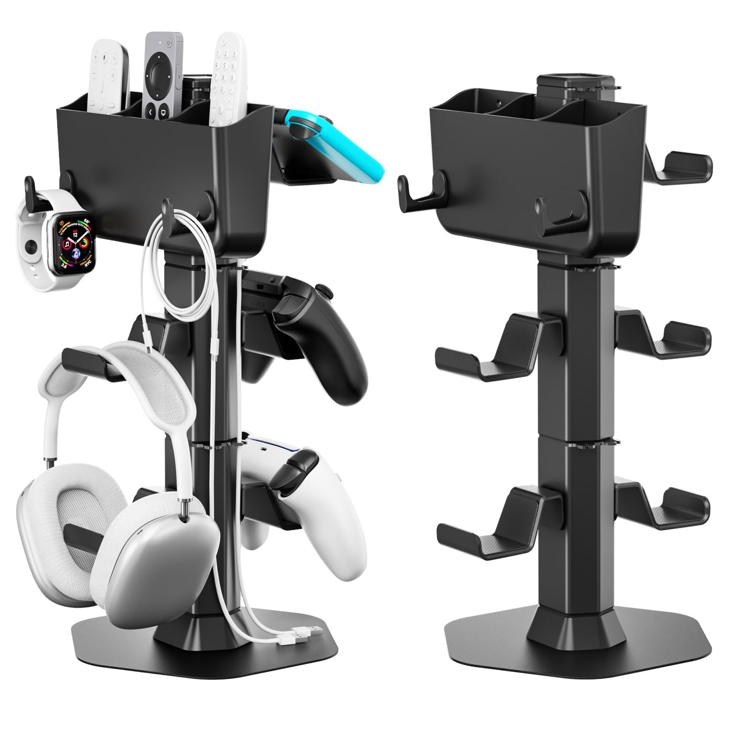 Headphone and Controller stand  Headphone Stand for Desk  PS5/PS4/Xbox/Switch Game Controller Holder  Gaming Headset Stand with Storage Box and Two Hooks for Remote Control Watch Cable Key Chain