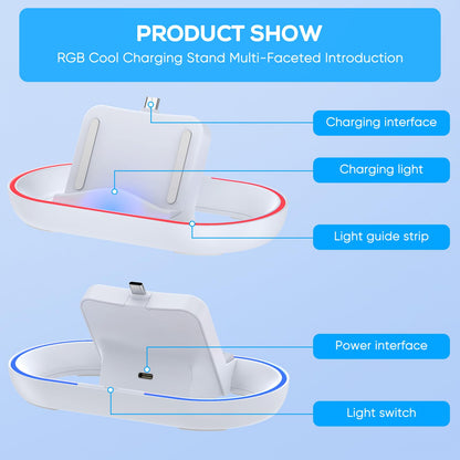 FYOUNG Charging Dock Station for PlayStation Portal, USB-C Charger Stand, White, Model PSP8W, with Colorful Lights