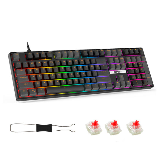 NPET CR108 108 Key RGB Gaming Mechanical Keyboard with Hot Swappable Linear Red Switches  4 Custom Hotkeys  Anti-Ghosting and Per Key Backlit  Full Size Wired Keyboard for PC(Black)