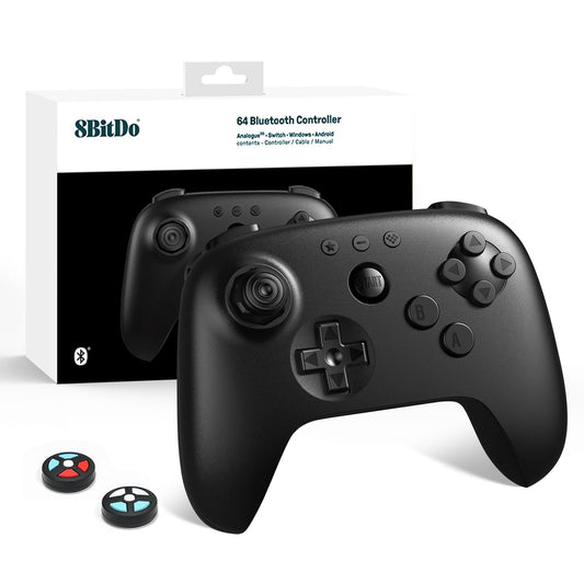 8Bitdo 64 Bluetooth Controller for Analogue 3D  Switch  Switch 2  Windows  Android - Hall Effect Joystick  Vibration  Turbo Function - Black