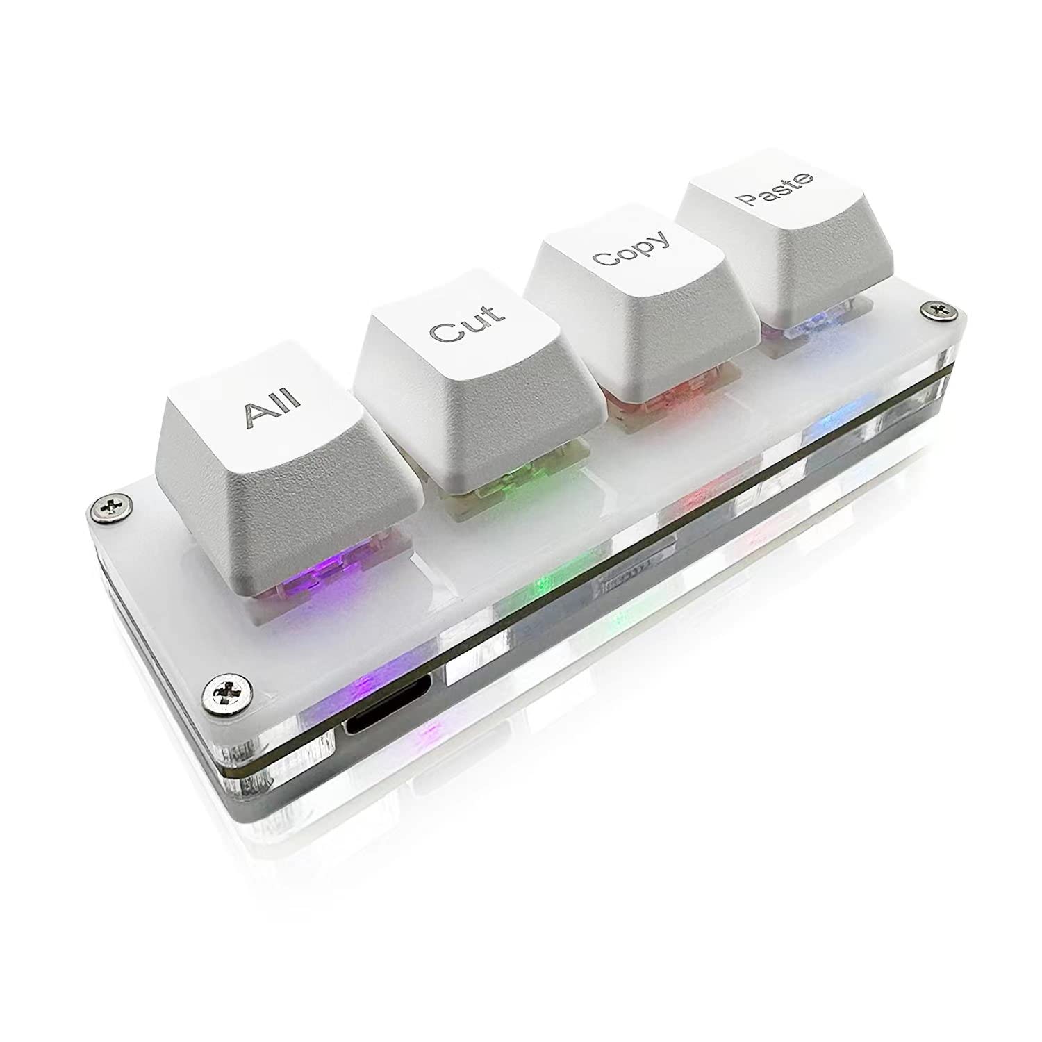 BTXETUEL Mini RGB Macro Pad - 4-Key One-Handed Mechanical Keyboard for Cut/Copy/Paste, White