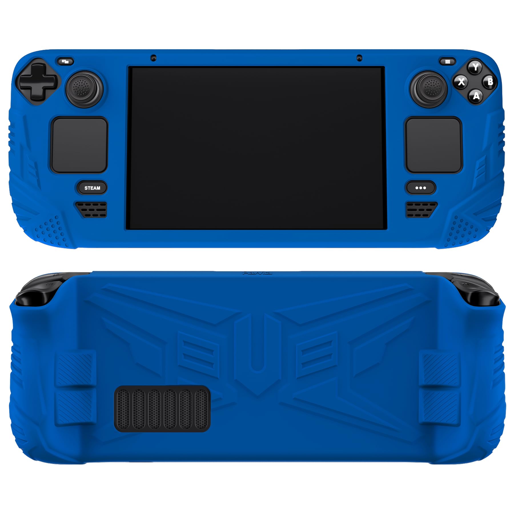 PlayVital Armor Series Ergonomic Case for Steam Deck LCD  Soft Cover Protective Silicone Protector with Back Button Enhancement Designed & Thumb Grips Caps for Steam Deck - Blue