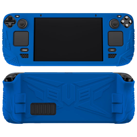 PlayVital Armor Series Ergonomic Case for Steam Deck LCD  Soft Cover Protective Silicone Protector with Back Button Enhancement Designed & Thumb Grips Caps for Steam Deck - Blue