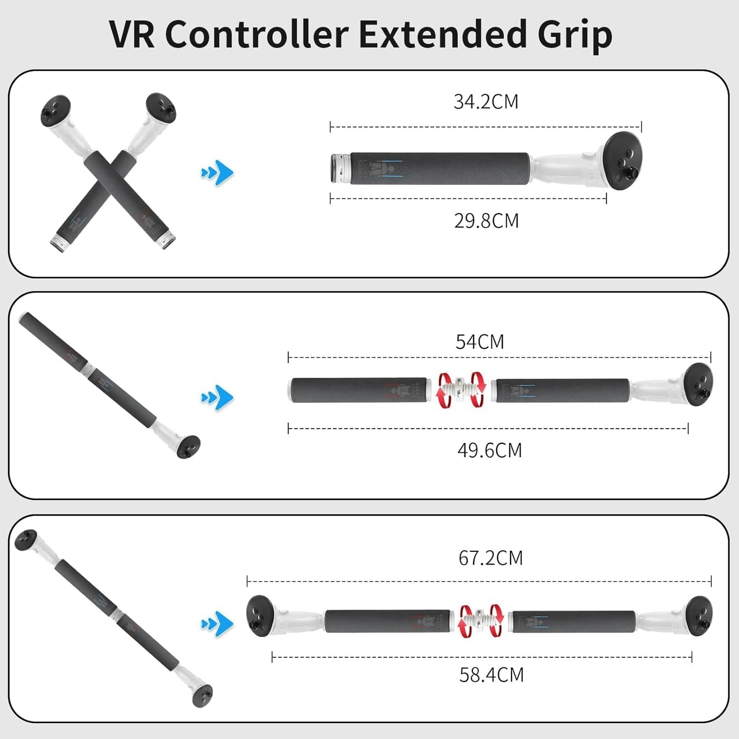 RCstyle Hibloks 3 in 1 Handle Attachments for Meta Quest 3 Controllers - White, Enhance VR Gaming Experience with Long Arms Grips