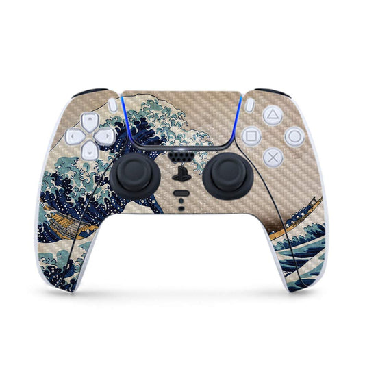 MightySkins Carbon Fiber Gaming Skin for PS5 / PlayStation 5 Controller - Great Wave of Kanagawa | Durable Textured Carbon Fiber Finish | Easy to Apply | Made in The USA