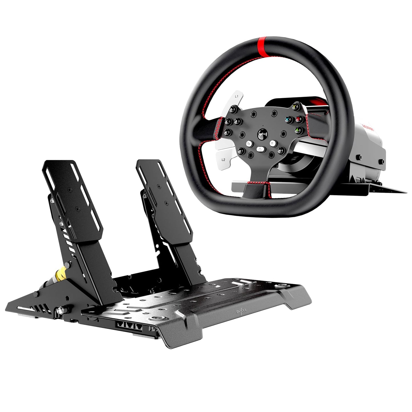PXN V10 Ultra Gaming Steering Wheel & Pedals, 3.2Nm Force Feedback, 10.6-inch Rim, Black, Compatible with Xbox, PS4, and PC