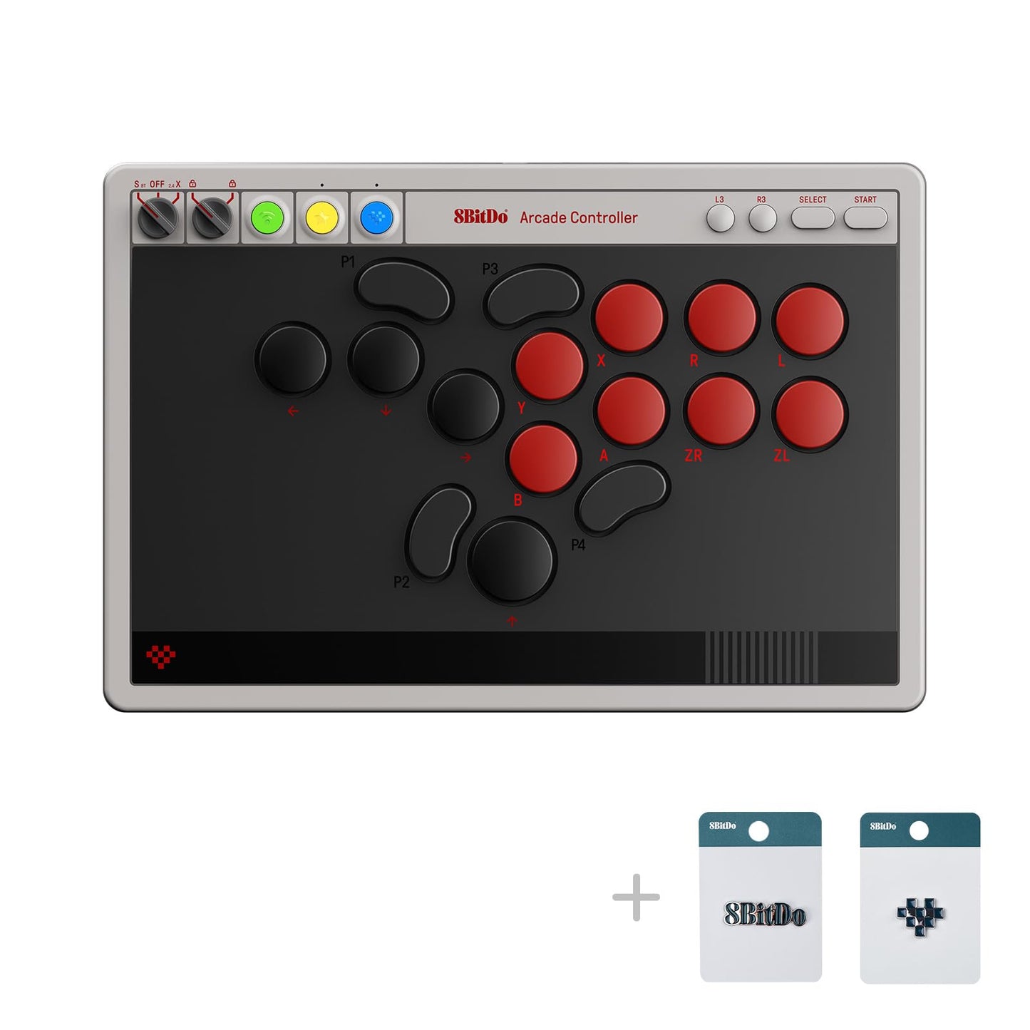 8Bitdo All-Button Arcade Controller for Switch & Windows - Bluetooth, 2.4G, Wired, Low-profile Switches, Black
