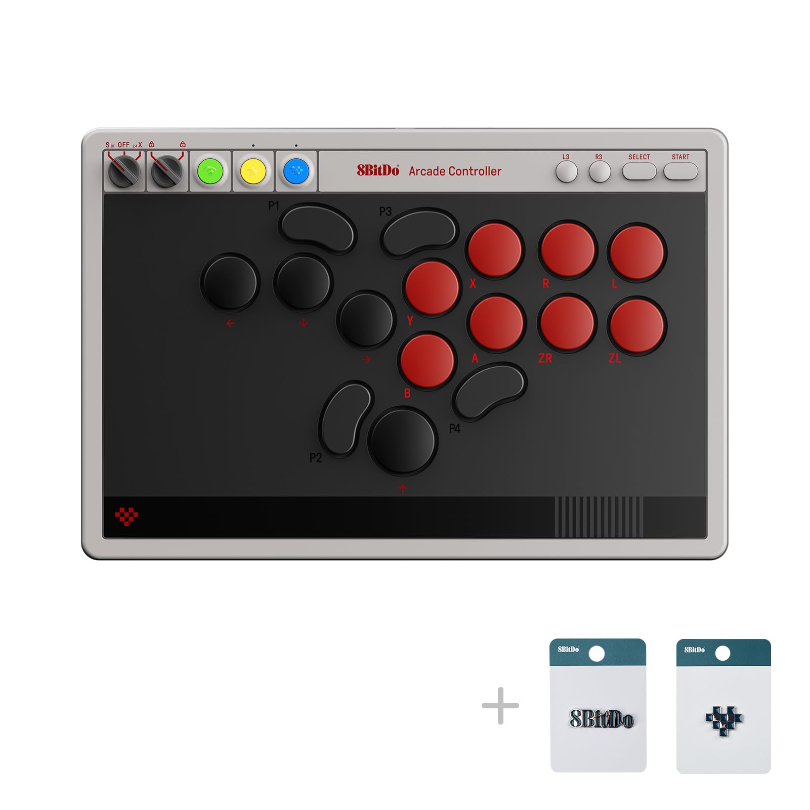 8Bitdo All-Button Arcade Controller for Switch & Windows - Bluetooth, 2.4G, Wired, Low-profile Switches, Black