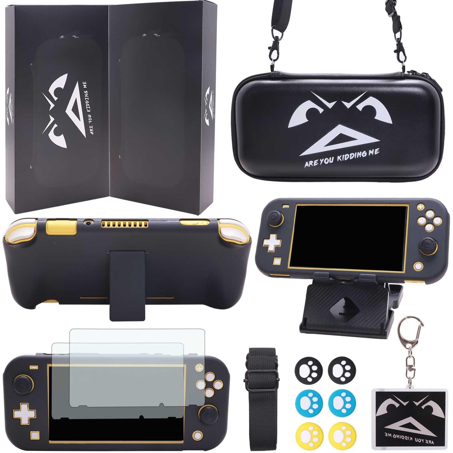 GUTIAL Accessories Bundle for Nintendo Switch Lite - Cute Kawaii NS Lite Accessories kit for Grils Boys Kids with Carrying Case  Cartoon Cover Case  Screen Protector  Stand - Black