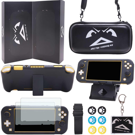 GUTIAL Accessories Bundle for Nintendo Switch Lite - Cute Kawaii NS Lite Accessories kit for Grils Boys Kids with Carrying Case  Cartoon Cover Case  Screen Protector  Stand - Black