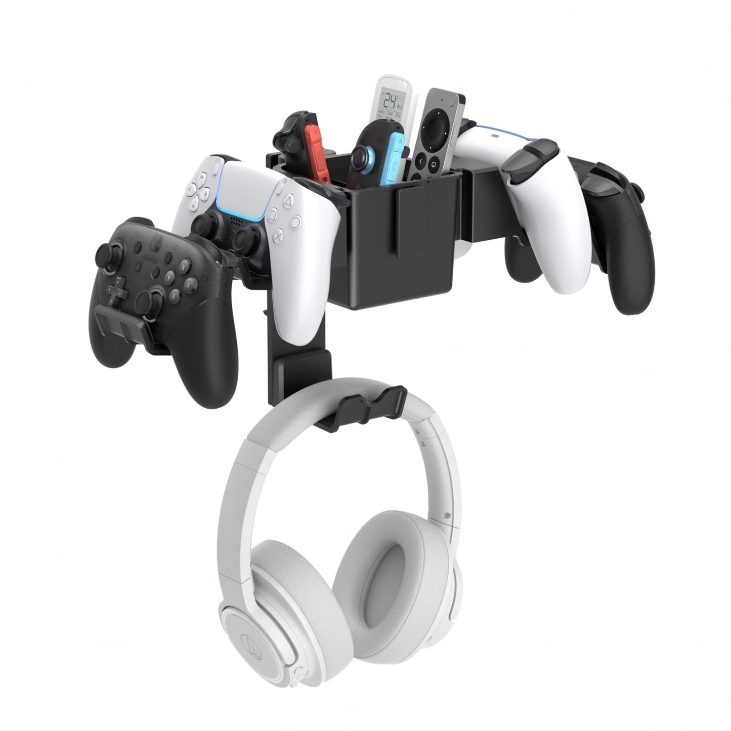 KDD Universal Gaming Wall Mount & Headset Holder, Black Organizer Stand for Xbox, PS4, PS5, Switch, Steam, Gamepad & Accessories