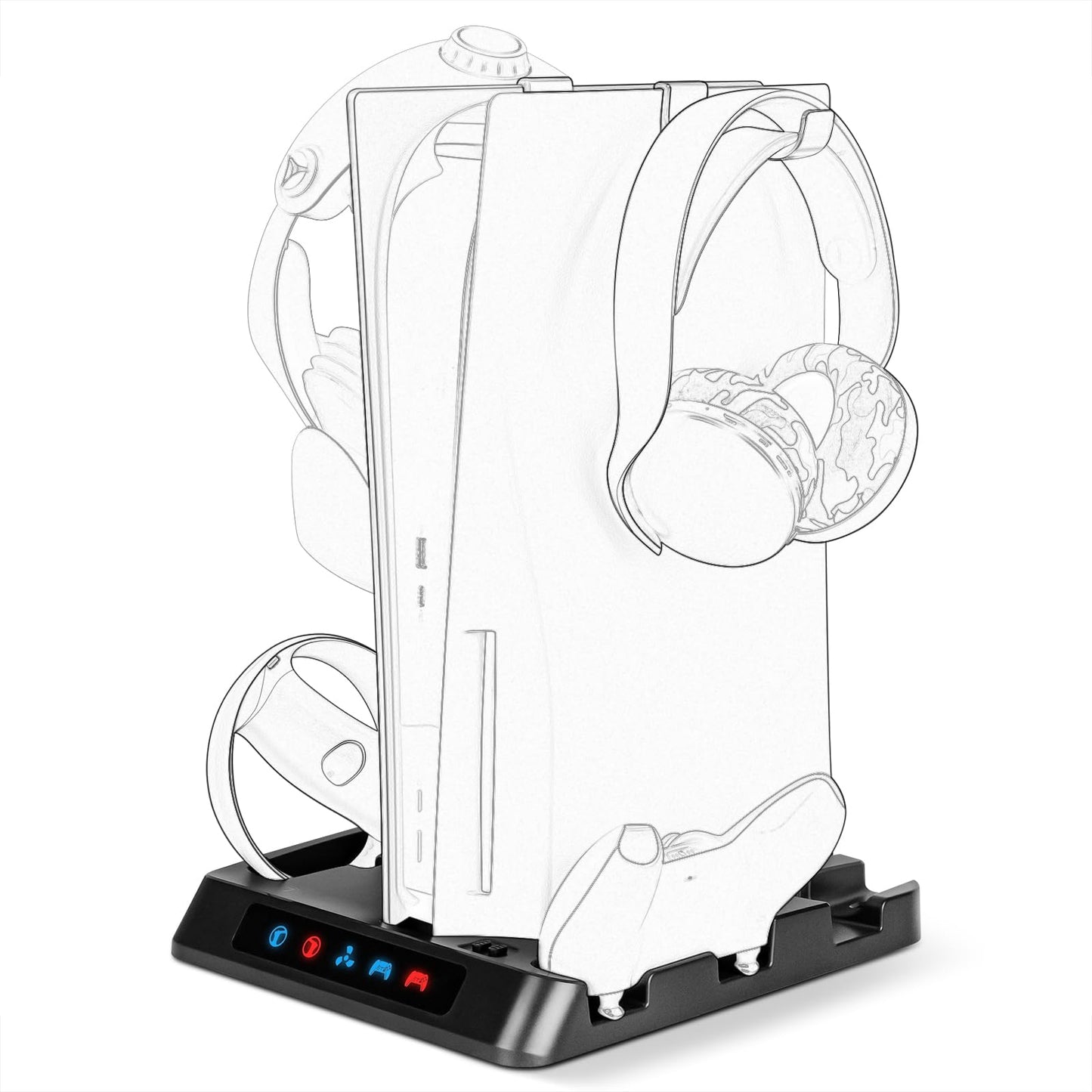 Geekria Charging Station Compatible with Sony PlayStation VR2, PS5, Dual Gamepad Show Case Gaming Accessories with Host Cooling 