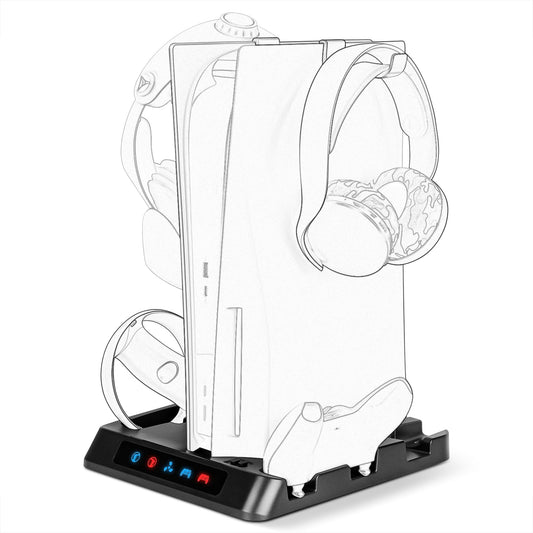 Geekria Charging Station Compatible with Sony PlayStation VR2, PS5, Dual Gamepad Show Case Gaming Accessories with Host Cooling 